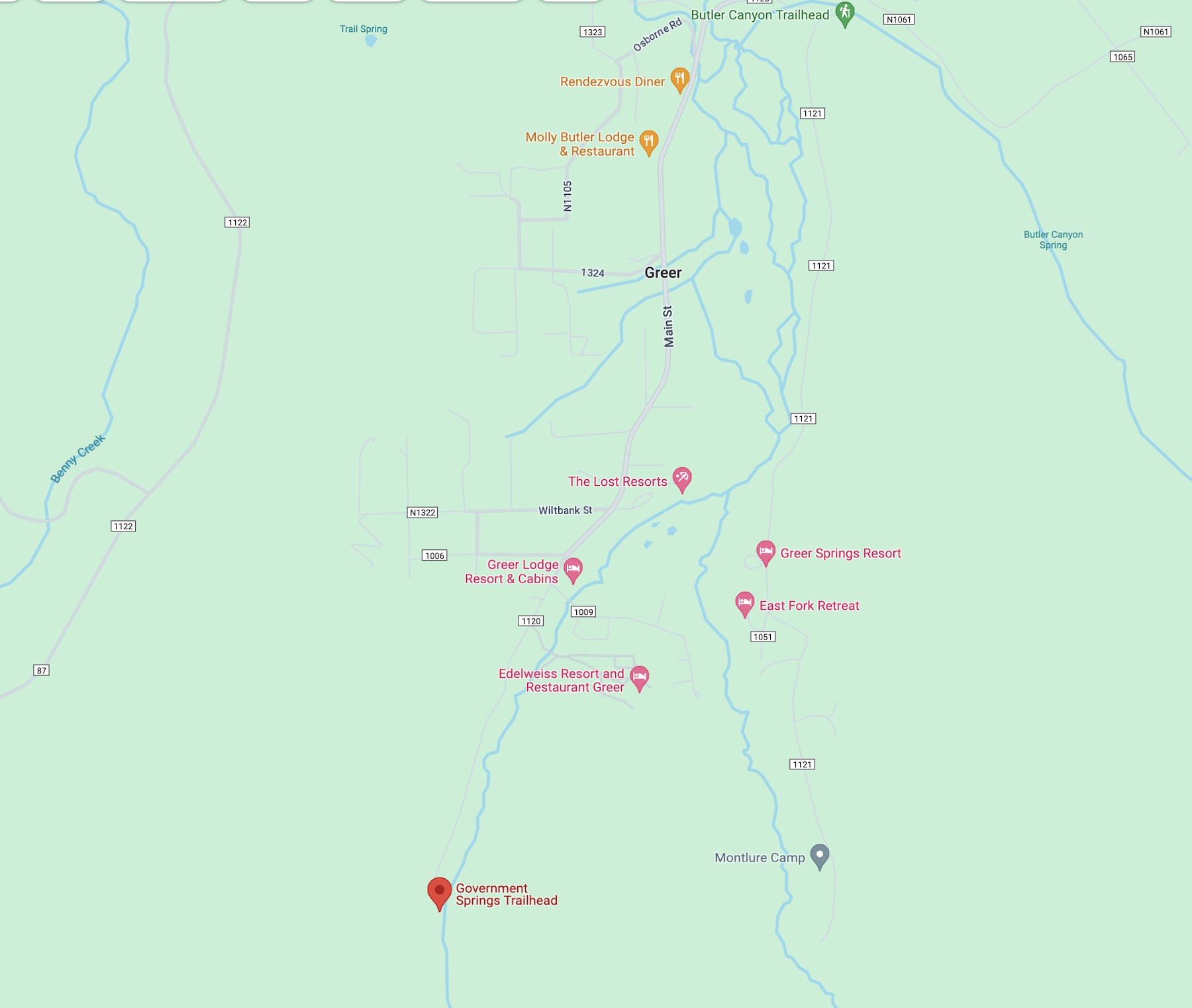 Government Springs Trailhead Map